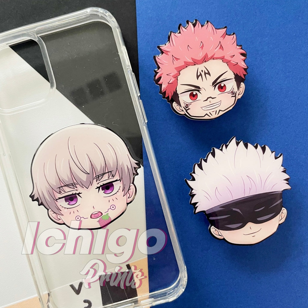 blindfolded sensei character griptok  cute jjk anime style phone grip –  thelebanana