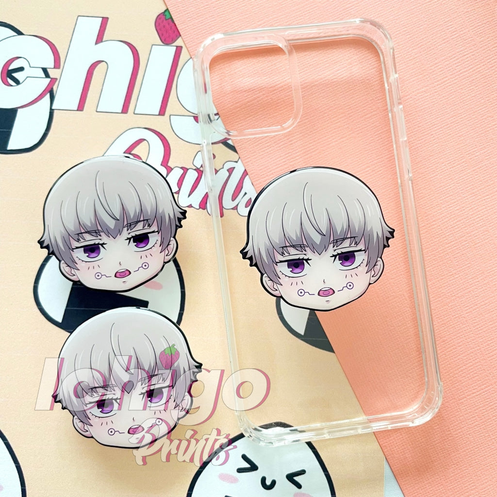 blindfolded sensei character griptok  cute jjk anime style phone grip –  thelebanana